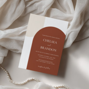 Minimale Elegante Boheme-Terrakotta-Torbogen-Hochz Einladung