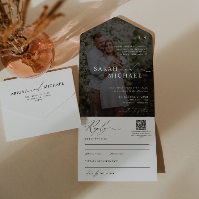 Minimale Elegante Clean Script QR Code Foto Hochze All In One Einladung (Von Creator hochgeladen)