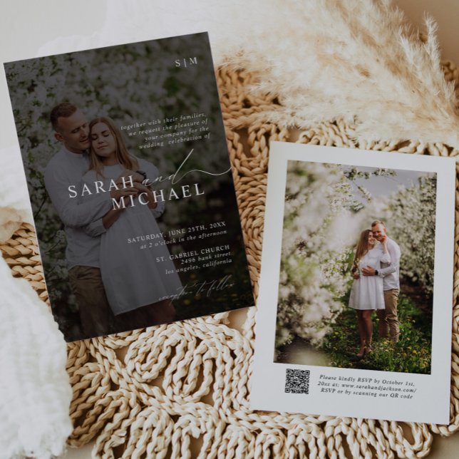 Minimale Elegante Clean Script QR Code Foto Hochze Einladung (Von Creator hochgeladen)