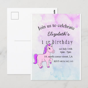 minimale elegante Einhorngeburtstagseinladung Postkarte