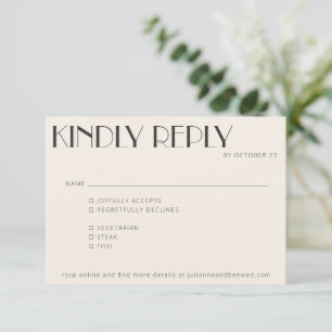 Minimale elegante elfenbeinfarbene Art Deco-Hochze RSVP Karte