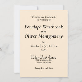 Minimale elegante elfenbeinfarbene Hochzeitseinlad Einladung