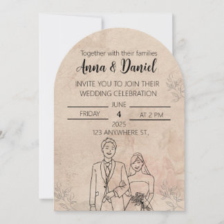Minimale elegante Hochzeitseinladung mit Line-Art Einladung