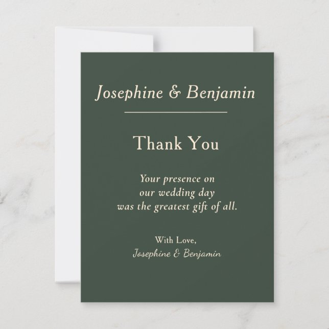 Minimale elegante Jägergrün-Dankeskarten Dankeskarte (Vorderseite)