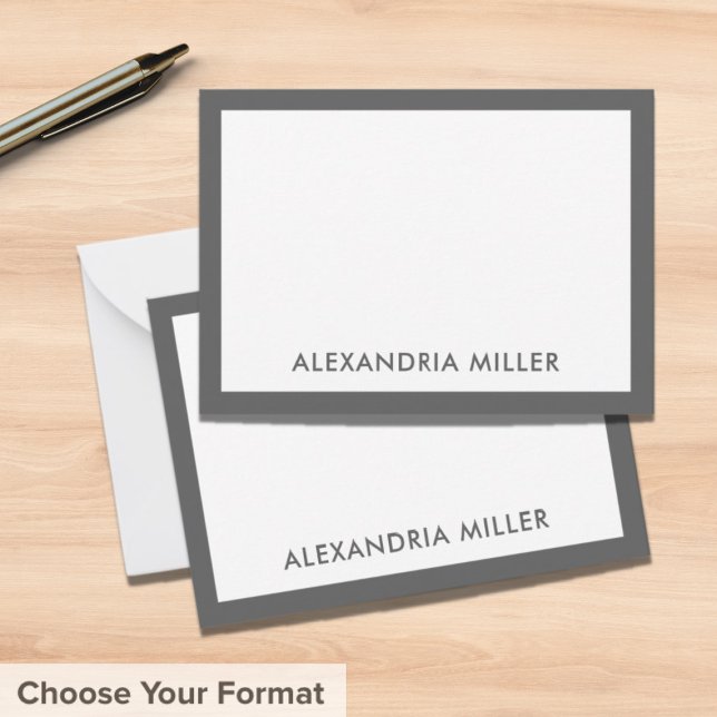 Minimale elegante Monogram Name White Gray Note Ca Karte (Von Creator hochgeladen)