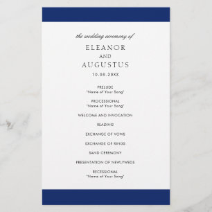 Minimale elegante Navy-Blau-Hochzeitsprogramm auf  Flyer