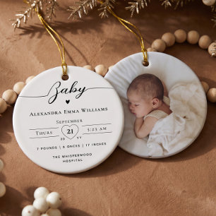Minimale elegante personalisierte Babynamen-Geburt Keramik Ornament