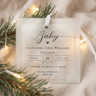 Minimale elegante personalisierte Babynamen-Geburt Ornament Aus Glas