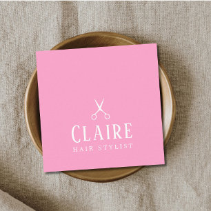Minimale elegante rosa weiße Schere Friseur Quadratische Visitenkarte