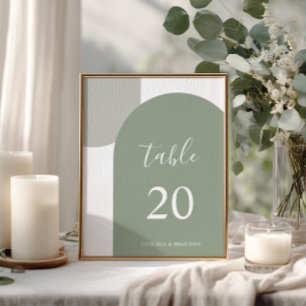 Minimale elegante salbeigrüne Boho-Hochzeitsdekora Tischnummer