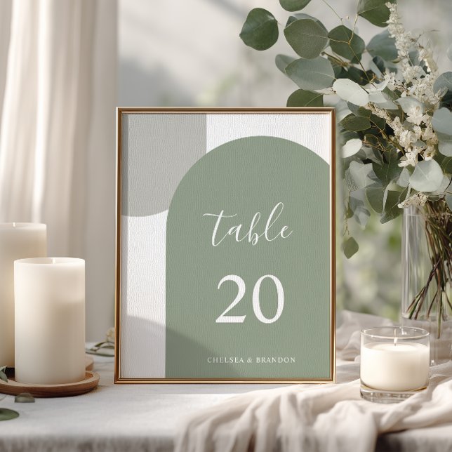 Minimale elegante salbeigrüne Boho-Hochzeitsdekora Tischnummer (Von Creator hochgeladen)