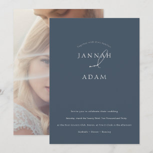Minimale elegante Schieferblaue Schrift Hochzeit Einladung