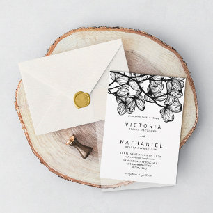 Minimale Elegante Schwarz-weiße Blumensommerhochze Einladung