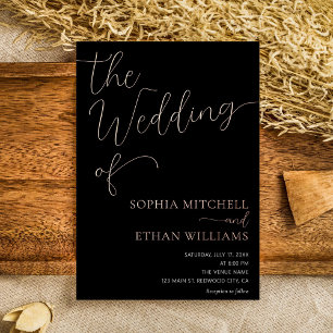 Minimale elegante schwarze Hochzeitsschrift Folieneinladung