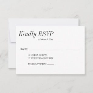 Minimale elegante schwarze weiße Serif klassische RSVP Karte