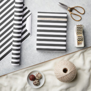Minimale elegante schwarze weiße Streifen Geschenkpapier