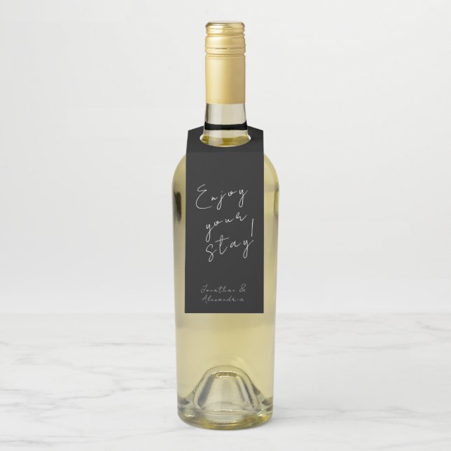 Minimale Elegante Script-Begrüßungsmeldung Flaschenanhänger (Auf Flasche)