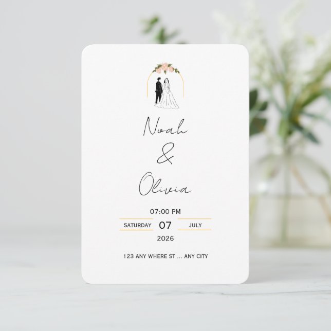 Minimale elegante Skript-Hochzeitseinladung Einladung (Stehend Vorderseite)