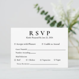 Minimale elegante weiße RSVP mit Menü Karte