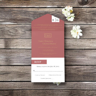 Minimale Eleganz Burgunderrot Goldene Schrift Mono All In One Einladung