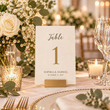 Minimale Elfenbein- und Gold-Hochzeitstisch-Nummer