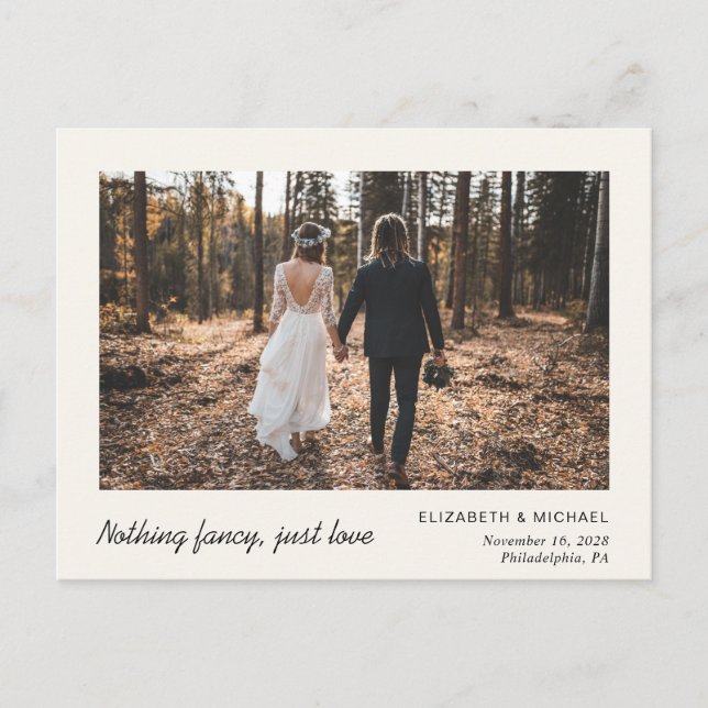 Minimale Elopement-Foto-Creme Ankündigungspostkarte (Vorderseite)