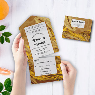 Minimale Erdtöne Gold Terrakotta Kunstvolle Hochze All In One Einladung