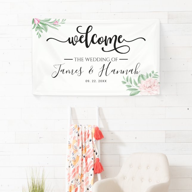 Minimale Eukalyptus Blush Pink Wedding Party Banner (Insitu)