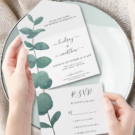 Minimale Eukalyptus-Hochzeit All In One Einladung