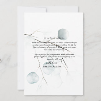 Minimale Eukalyptus-Hochzeit Aquarell Dankeskarte