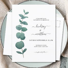Minimale Eukalyptus-Hochzeit Einladungspostkarte