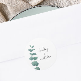 Minimale Eukalyptus-Hochzeit Runder Aufkleber