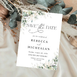 Minimale Eukalyptus-Hochzeit Save The Date Einladung