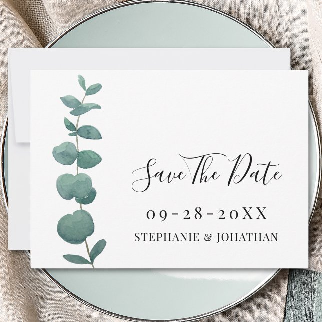 Minimale Eukalyptus-Hochzeit Sichern Sie die Datum Save The Date (Von Creator hochgeladen)