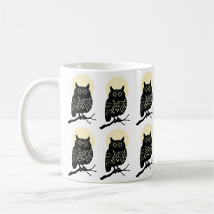 Minimale Eule Tasse Schwarz und Weiß Wald Tier Mon