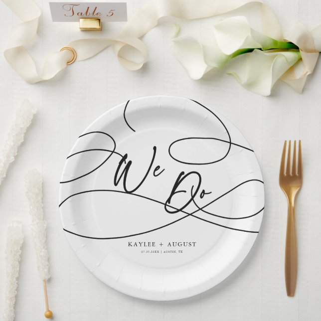 Minimale Extravagante Script "We Do" Kalligraphie  Pappteller (Hochzeit)