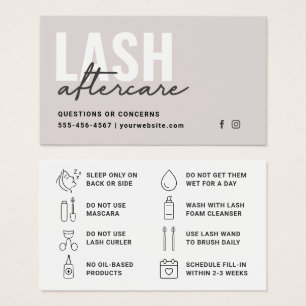 Minimale Eyelash-Erweiterungen Lash Aftercare Card