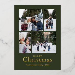 Minimale Familie 4 Foto Schwarzes Frohe Weihnachte Folien Feiertagskarte
