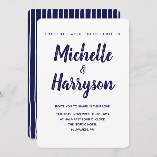 Minimale Farbe | Navy Blue | Einladung zur Hochzei (Vorne/Hinten)