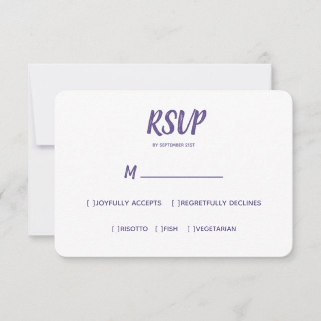 Minimale Farbe Ultraviolett Hochzeit RSVP Mahlzeit (Vorderseite)