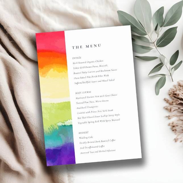 Minimale farbenfrohe Rainbow Wedding Menu Card Einladung (Von Creator hochgeladen)