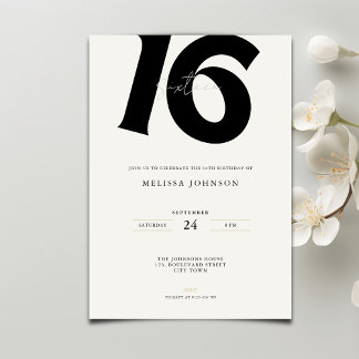 Minimale fette Typografie süße 16. Geburtstag Einladung