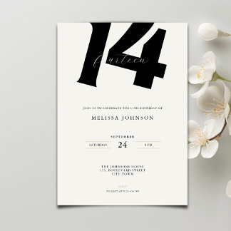 Minimale fette Typografie zum 14. Geburtstag Einladung