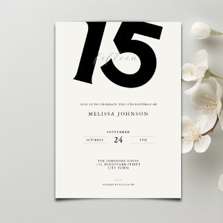 Minimale fette Typografie zum 15. Geburtstag  Einladung