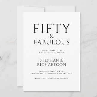 Minimale Fifty and Fabulous 50. Geburtstagsfeier Einladung