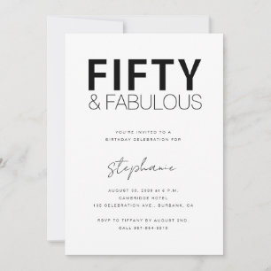 Minimale Fifty and Fabulous 50. Geburtstagsfeier Einladung