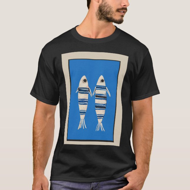 Minimale Fische auf Blau T-Shirt (Vorderseite)