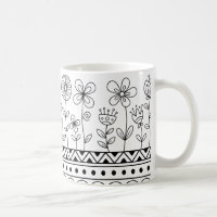 Minimale Florale Folk Muster Tasse – Boho Linienku