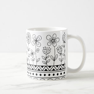 Minimale Florale Folk Muster Tasse – Boho Linienku