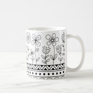 Minimale Florale Folk Muster Tasse – Boho Linienku